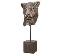 Casablanca - Figura Decorativa de Escultura de Leopardo Cabeza sobre Base XL - Estatua de Cabeza de Animal 3D de Resina - Color: Bronce Altura 46 cm