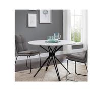 CasaDolce, mesa de comedor SANMODE, 100x100x75 cm, blanca y negra, de metal y madera, redonda