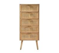 Casâme Chifonier 5 Cajones con Frentes De Mimbre Natural - L36.5 Cm | Paneles de partículas FSC, patas de pino macizo, estilo exótico, 36,5 x 42 x 100,5 cm, ahorro de espacio