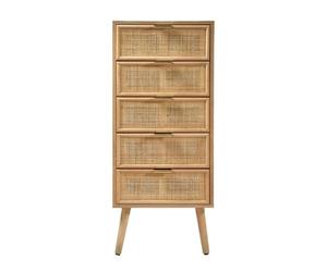 Casâme Chifonier 5 Cajones con Frentes De Mimbre Natural - L36.5 Cm | Paneles de partículas FSC, patas de pino macizo, estilo exótico, 36,5 x 42 x 100,5 cm, ahorro de espacio