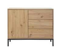 Casâme Cómoda 1 Puerta 3 Cajones Decoración Roble - L90 X H80 Cm | Paneles De Partículas FSC, Soporte De Metal, Apertura De Cajones A Presión, Estilo Contemporáneo