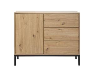 Casâme Cómoda 1 Puerta 3 Cajones Decoración Roble - L90 X H80 Cm | Paneles De Partículas FSC, Soporte De Metal, Apertura De Cajones A Presión, Estilo Contemporáneo