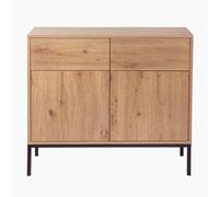 Buffet de 2 puertas y 2 cajones, con diseño en chapa de roble, dimensiones 90 cm de ancho x 80 cm de alto - Modelo LENNY