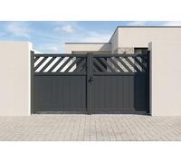 Casanoov Puerta batiente de aluminio gris HELMIS de 3 m de altura (140 cm) + motor para puerta batiente RANGER B150