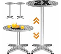 CASARIA 2 Mesas Altas Bar 2en1 Plegables Altura Regulable 60cm Plata