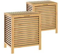 CASARIA 2x Cesto Ropa Sucia 70L Bambú con Tapa Bolsa Extraíble | 62x51x36cm, Barniz Protector, Transpirable, Asas, Rectangular, Lavandería, Baño, Dormitorio, Mantas, Cojines, Juguetes