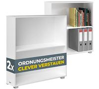 CASARIA® 2X Estantería de 2 Niveles Altura Regulable 77x60x28cm Librería Abierta Estante Libros Biblioteca Mueble Organizador Oficina Dormitorio Salón Estable Blanco