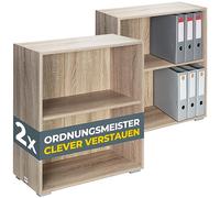 CASARIA® 2X Estantería de 2 Niveles Altura Regulable 77x60x28cm Librería Abierta Estante Libros Biblioteca Mueble Organizador Oficina Dormitorio Salón Estable Roble