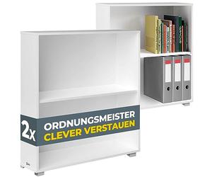 CASARIA® 2X Estantería de 2 Niveles Altura Regulable 77x60x28cm Librería Abierta Estante Libros Biblioteca Mueble Organizador Oficina Dormitorio Salón Estable Blanco