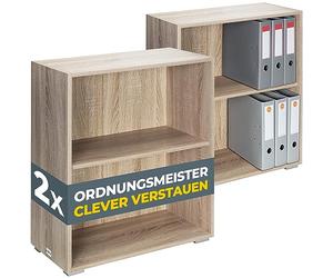 CASARIA® 2X Estantería de 2 Niveles Altura Regulable 77x60x28cm Librería Abierta Estante Libros Biblioteca Mueble Organizador Oficina Dormitorio Salón Estable Roble