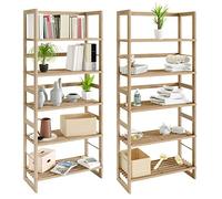 Casaria 2X Estanterías de Madera Öland136x58x27cm Natural 5 Estantes máx. 10Kg c/u Librería Organizador