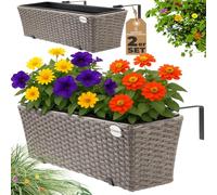 CASARIA 2X Maceteros de Balcón Crema 60x20x19 11L Incl. Soporte Maceta de Plástico Colgante Terraza