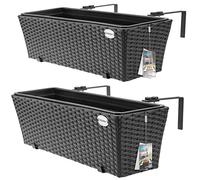 CASARIA 2X Maceteros de Balcón Negros 60x20x19 11L Incl. Soporte Maceta de Plástico Colgante Terraza