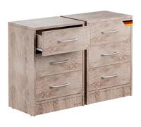 CASARIA® 2X Mesitas de Noche 3 Cajones Mesilla Auxiliar Agujero para Cable Almacenamiento 54x39x28cm Roble