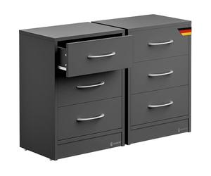 CASARIA® 2X Mesitas de Noche 3 Cajones Mesilla Auxiliar Agujero para Cable Almacenamiento 54x39x28cm Antracita