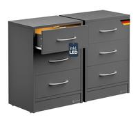 CASARIA® 2X Mesitas de Noche 3 Cajones Mesilla Auxiliar Cajón con Luz LED Almacenamiento 54x39x28cm Antracita
