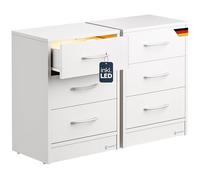 CASARIA® 2X Mesitas de Noche 3 Cajones Mesilla Auxiliar Cajón con Luz LED Almacenamiento 54x39x28cm Blanco