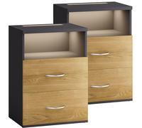 CASARIA® 2X Mesitas de Noche Luz LED Táctil Regulable 2 Cajones 40x28x55cm Mesa Auxiliar Dormitorio Salón Gris Madera