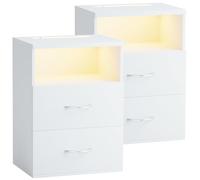 CASARIA® 2X Mesitas de Noche Luz LED Táctil Regulable 2 Cajones 40x28x55cm Mesa Auxiliar Dormitorio Salón Blanco