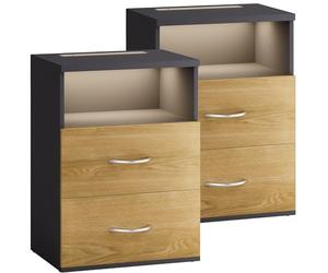 CASARIA® 2X Mesitas de Noche Luz LED Táctil Regulable 2 Cajones 40x28x55cm Mesa Auxiliar Dormitorio Salón Gris Madera