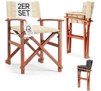 CASARIA 2X Sillas Director Plegables Acolchadas Madera Eucalipto Cert. FSC | Asiento y Respaldo Acolchados, Reposabrazos, Carga 160 kg, Funda Lavable 30 °C, Exterior, Jardín, Balcón, Camping