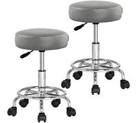 CASARIA 2X Taburete con Ruedas Giratorio Gris | 360°, Redondo, Altura Regulable 51-65 cm, Asiento Acolchado 10 cm, Carga 100Kg, Silla Oficina, Escritorio, Trabajo