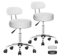 CASARIA 2x Taburete Giratorio con Respaldo Blanco | 360°, 5 Ruedas, Piel Sintética, Fácil Limpieza, Altura Regulable 46-60 cm, Asiento 10 cm Grosor, Estable, Silla Oficina