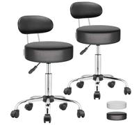 CASARIA® 2X Taburete Oficina Giratorio 360° con Ruedas Respaldo Silla Escritorio Trabajo Altura Ajustable 46-60cm Asiento 10 cm Grosor Resistente Negro