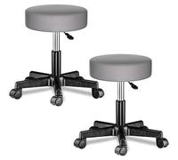 CASARIA® 2X Taburete Oficina Giratorio 360° Redondo Ø 35cm con Ruedas Silla Escritorio Trabajo Altura Regulable 46-60cm Acolchado 10cm Resistente Gris