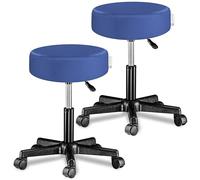 CASARIA® 2X Taburete Oficina Giratorio 360° Redondo Ø 35cm con Ruedas Silla Escritorio Trabajo Altura Regulable 46-60cm Acolchado 10cm Resistente Azul