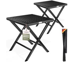 CASARIA® 2X Taburetes Poliratán Acero Multiusos 44x40x44cm Carga 75Kg Plegable Mesita Reposapiés