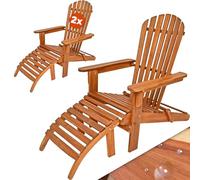 CASARIA 2X Tumbonas de Jardín Adirondack 85x69x93 Madera de Acacia Asiento Extra Ancho Plegable Reposapiés