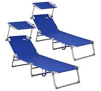 CASARIA® 2X Tumbonas Jardín Playa Plegable Respaldo Ajustable Parasol hasta 150Kg 195x60x30cm Resistente Intemperie Azul