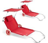 CASARIA® 2X Tumbonas Plegables con 2 Ruedas Parasol Silla Playa Portátil