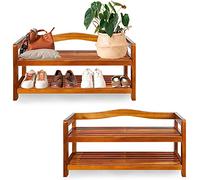 CASARIA® 2X Zapateros de 2 Pisos Estantería para Zapatos Madera de Acacia Organizador Entrada Pasillo Baño 74x26x42cm