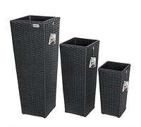 Casaria® 3X Macetas de Poliratán Negro 3 Tamaños Macetero de Jardín Maceta Interior Extraíble con Drenaje