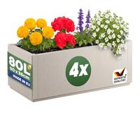 CASARIA 4X Jardinera Ethica 80L Rectangular 80 x 36 x 35 cm Crema | Drenaje Integrado, Plástico, Resistente UV, Antihielo, Flores, Hierbas Aromáticas, Huerto Urbano, Patio, Terraza, Balcón
