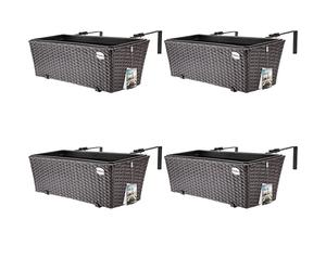 CASARIA® 4X Maceteros de Balcón Marrón 60x20x19 11L Jardinera Soporte Maceta de Plástico Colgante Terraza