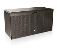 Casaria® Arcón Jardín Exterior Baúl Almacenaje 290L con 6 Ruedas Asas Resistente Intemperie Rayos UV Caja Cojines 117x47x60cm Marrón
