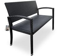 CASARIA Banco de Terraza 122x58x87cm Negro Poliratán | Carga 320Kg, Resistente, Exterior, Asiento, 2 Personas, Cómodo, Altura ajustable, Ergonómico, Reposabrazos curvado, Balcón
