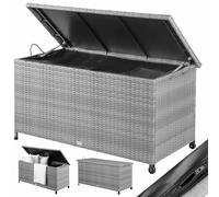 CASARIA Baúl Almacenaje Exterior XXL 270L Poliratán con Ruedas y Asas Gris | 117x53x60cm, Elevación Automática, Tapa Reforzada, Forro Extraíble, Resistente Intemperie, Cojines, Manta, Jardín, Terraza