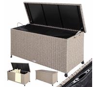 CASARIA® Baúl de Almacenamiento Exterior XXL 270L 117x53x60cm Poliratán Beige 2 Ruedas y Asas Arcón de Jardín