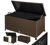 CASARIA® Baúl de Almacenamiento Exterior XXL 270L 117x53x60cm Poliratán Marrón 2 Ruedas y Asas Arcón de Jardín