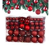 CASARIA® Bolas de Navidad Juego de 100 Piezas Ø 3-6 cm Plástico Mate Brillante Decoración Navideña Hogar Adorno Árbol Colgante Interior Exterior Rojo