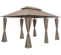 CASARIA Cenador Jardín 3x4m Metal UV50+ Repelente Agua con Laterales Topo | Doble Techo, Revestimiento PU, Paredes Laterales, Montaje Rápido, Fácil Limpieza, 18 Piquetas, 4 Cuerdas Tensoras, Exterior