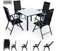 CASARIA® Comedor de Jardín Bern 4+1 Aluminio 1 Mesa 90x90 y 4 Sillas Plegables 8 Posiciones 5Pzs