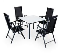 CASARIA® Comedor de Jardín Bern 4+1 Aluminio 1 Mesa 90x90 y 4 Sillas Plegables 8 Posiciones Antracita 5Pzs