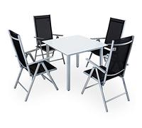 CASARIA® Comedor de Jardín Bern 4+1 Aluminio 1 Mesa 90x90 y 4 Sillas Plegables 8 Posiciones Plata 5Pzs