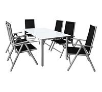 CASARIA Comedor de Jardín Bern 6+1 Aluminio 1 Mesa 150x90 y 6 Sillas Plegables 8 Posiciones Plata 7Pzs
