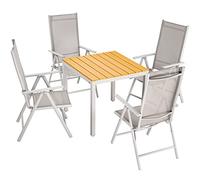 CASARIA® Comedor de Jardín Bern Aluminio Tablero WPC 80x80 Mesa y 4 Sillas Plegables 7 Posiciones Gris